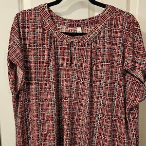 NWOT NY Collection Extended Sleeve Top with Grommets Rose Black Evolre 2X